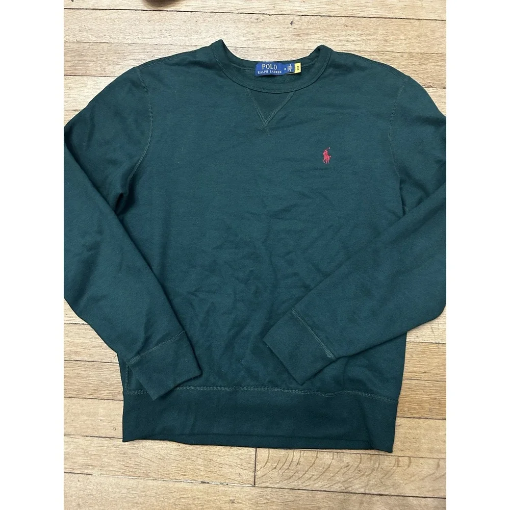 Polo Ralph Lauren Sweatshirt Mens Medium Green Red Pony Sweater Crewneck